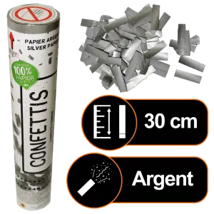 Canon à confettis Manuel 30 cm Biodégradable Argent
