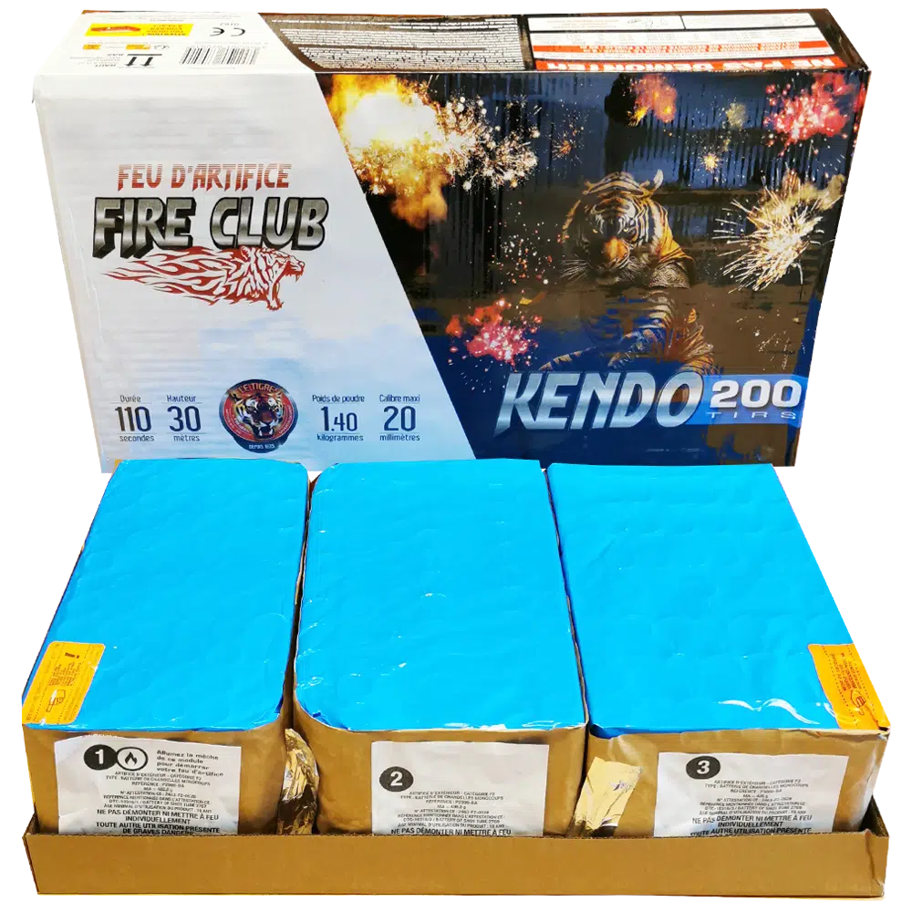 Feu d'artifice automatique FIRE CLUB KENDO 110 secondes 200 départs 3 tableaux sensationnels