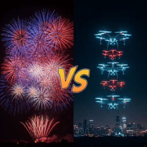 Feu d'artifice vs drone pour le 14 juillet