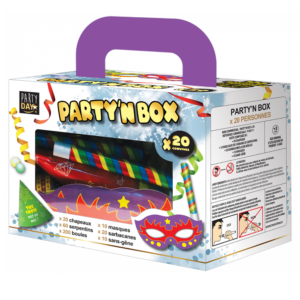 Part N Box pour 20 personnes - Box pour faire la fête 20 personnes chapeaux serpentins boules et sarbacanes masques sans-gêne