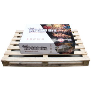 feu d'artifice automatique VIP 390 tirs avec effets éventaillés 4 minutes sur palette