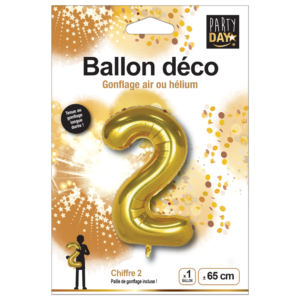 Ballon couleur OR à gonfler à l'hélium Chiffre 2