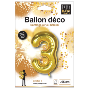 Ballon couleur OR à gonfler à l'hélium Chiffre 3