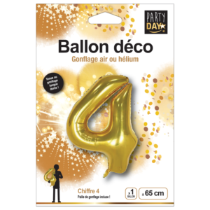Ballon couleur OR à gonfler à l'hélium Chiffre 4