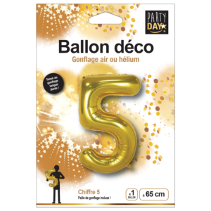 Ballon couleur OR à gonfler à l'hélium Chiffre 5