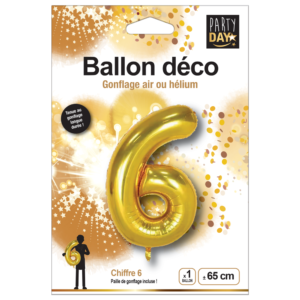 Ballon couleur OR à gonfler à l'hélium Chiffre 6