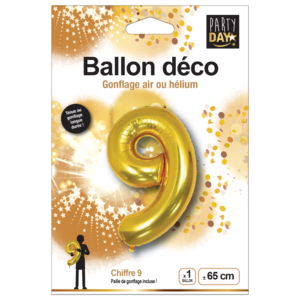 Ballon couleur OR à gonfler à l'hélium Chiffre 9