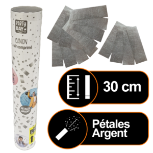 Canon à confettis 30 cm manuel Pyra Party Day pétales argent