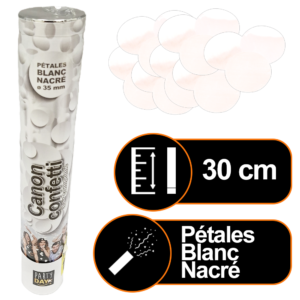 Canon à confettis 30 cm manuel Pyra Party Day pétales blanc nacré