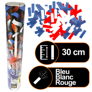 Canon à confettis 30 cm manuel Pyra Party Day tricolore bleu blanc rouge