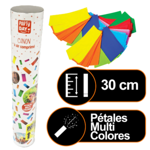 Canon à confettis 30 cm manuel Pyra Party Day pétales multicolores
