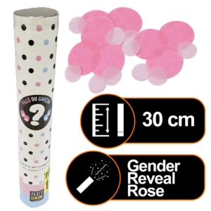 Canon à confettis 30 cm manuel Pyra Party Day gender reveal baby shower girl fille rose