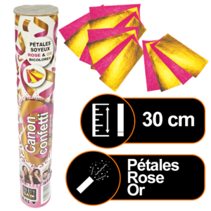 Canon à confettis 30 cm manuel Pyra Party Day bicolore pétales rose et or
